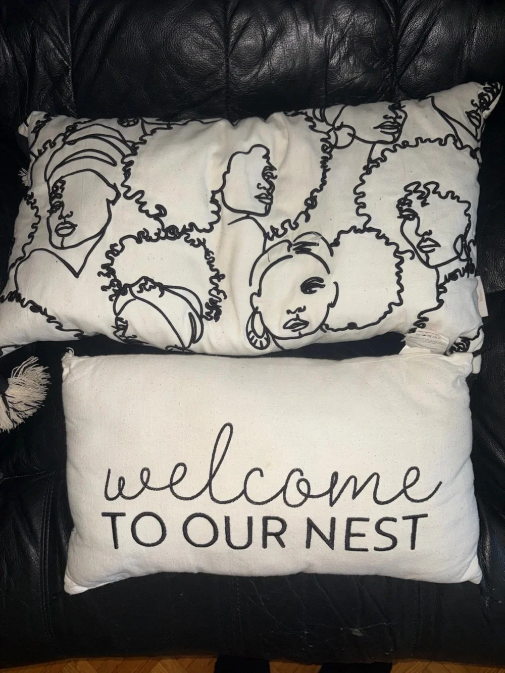 Decorative Black & White Face-Print Throw Pillow Set - Home Bedding
